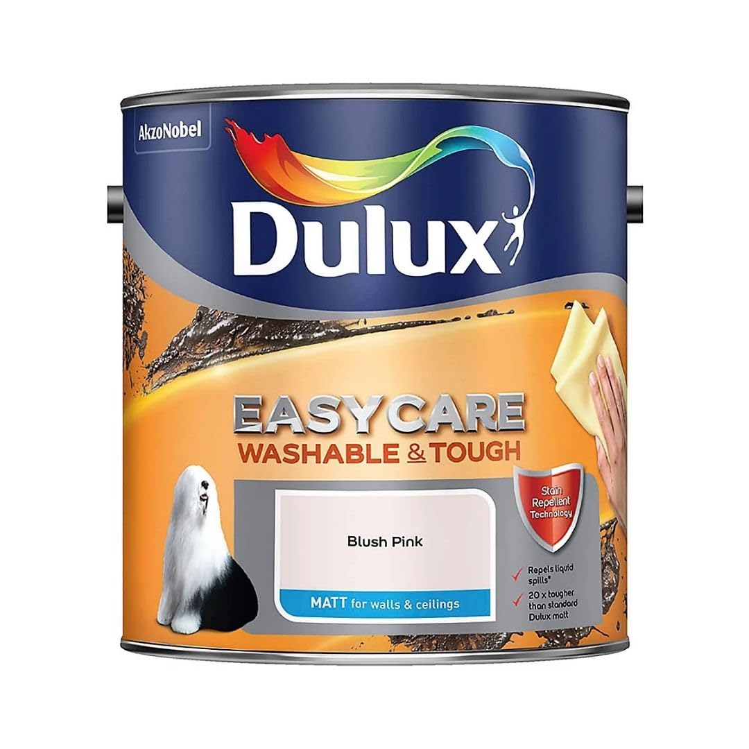 Blush Pink Dulux Easycare Matt Emulsion Paint 2.5L – Washable & Stain Resistant, Durable Matt Finish, Quick Dry, Low Odour Interior Wall & Ceiling Paint