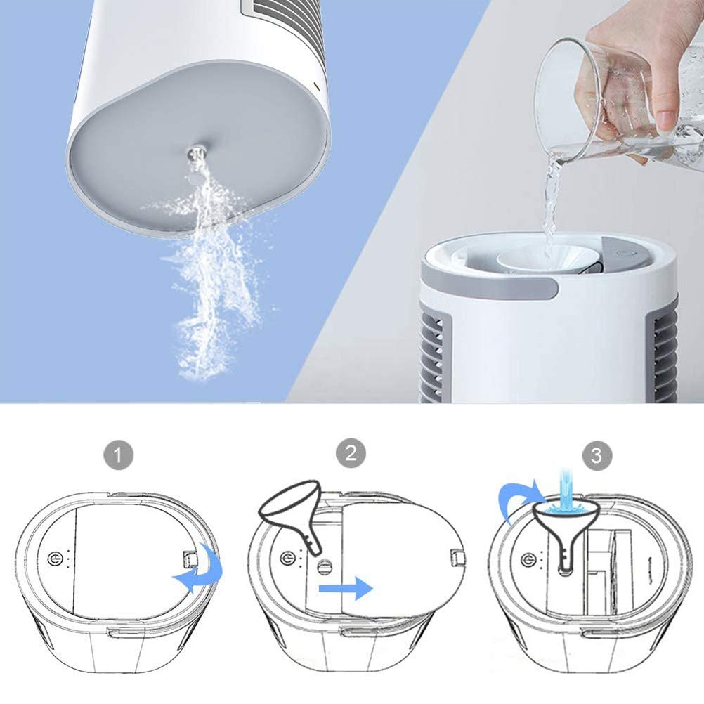 Condizionatore Portatile,Mini Raffrescatore Evaporativo Umidificatore,Basso Rumore Raffreddatore d'Aria Climatizzatore Personal Air Cooler con 3 velocità per Casa Ufficio Viaggio