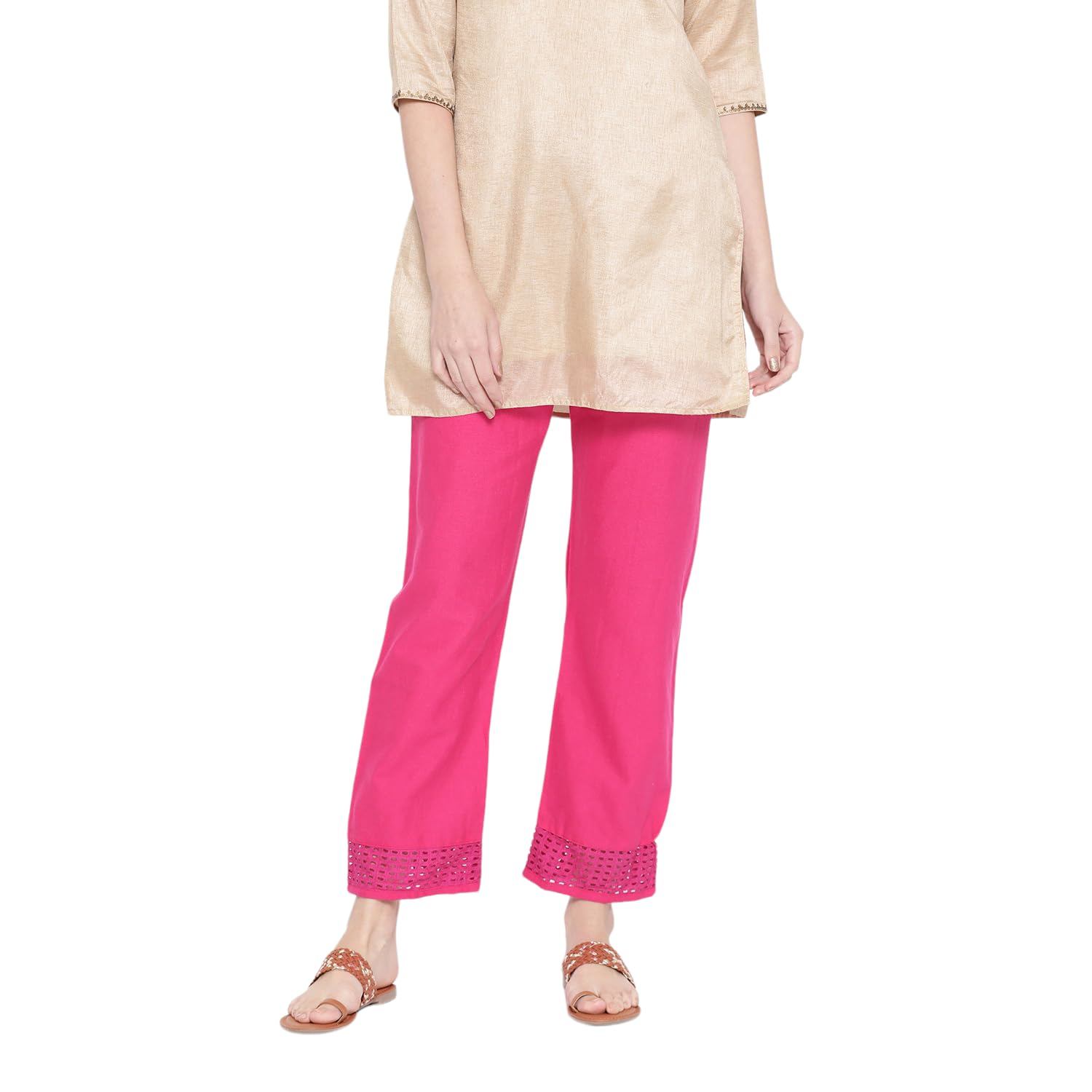 Straight Regular Fit Stylish Solid Cotton Embroidered Lace Palazzo or Bottoms for Women's and Girls (VASTRAATS0133D)