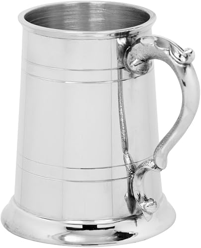 Miniatura 2 de English Pewter Company - Jarra de cerveza de peltre recta, 2 líneas, con mango estilo georgiano EP003