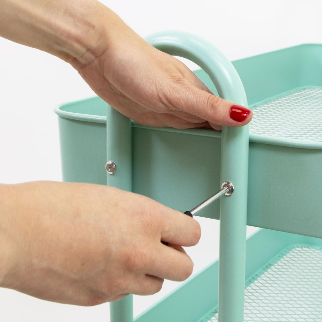 Craftelier - Duży metalowy wózek organizacyjny z 3 tacami | 4 kółka obrotowe o 360° z hamulcami | Całkowity rozmiar: 71,2 x 61 x 29 cm - Głębokość tac: 6,6 cm | kolor miętowy
