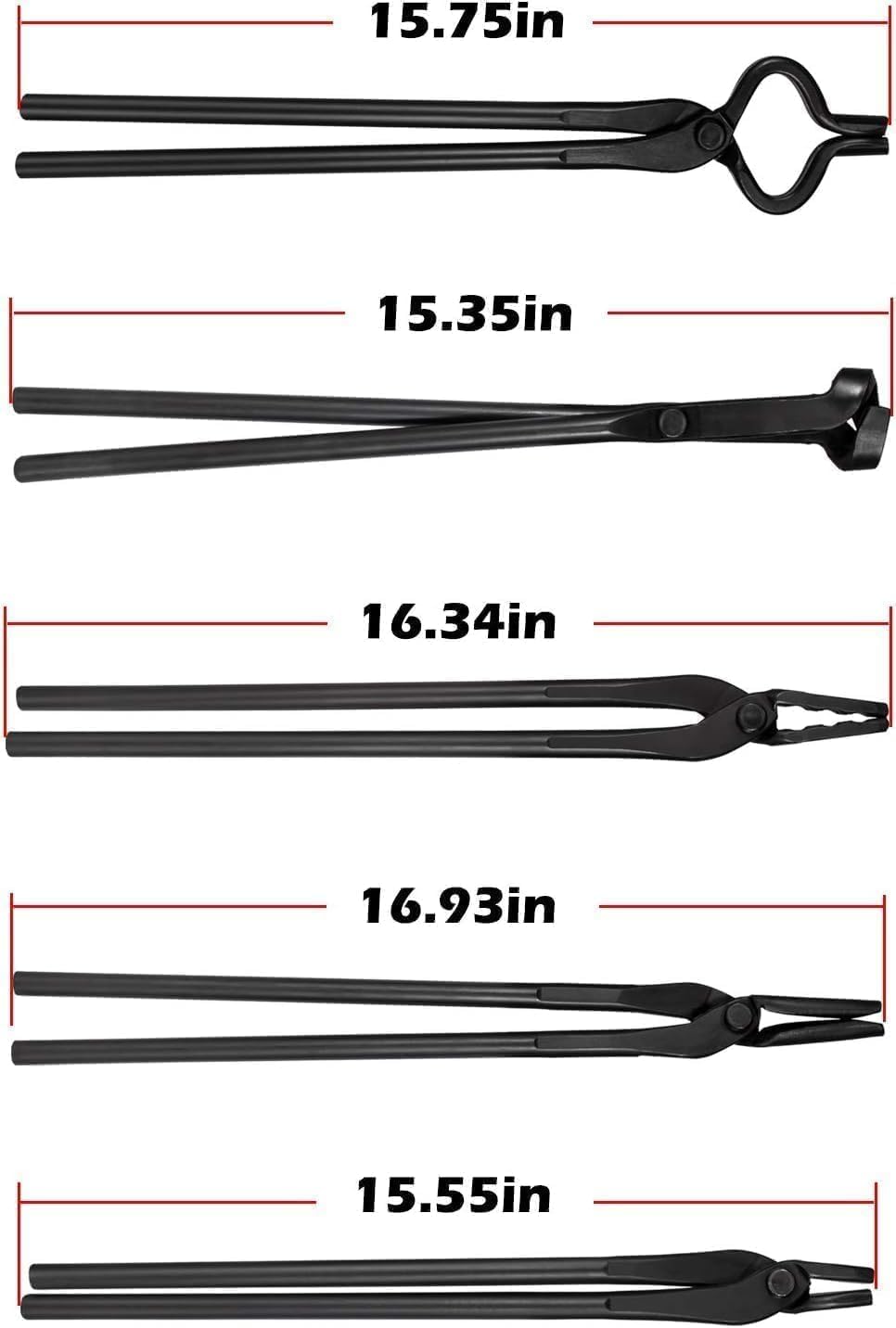 Knife Making Tongs Set Blacksmith Bladesmith Tong Anvil Forge -Wolf Jaw Tongs & Flat & Blade & V-Bit Blade & Square Jaw Tongs (5 Pcs)