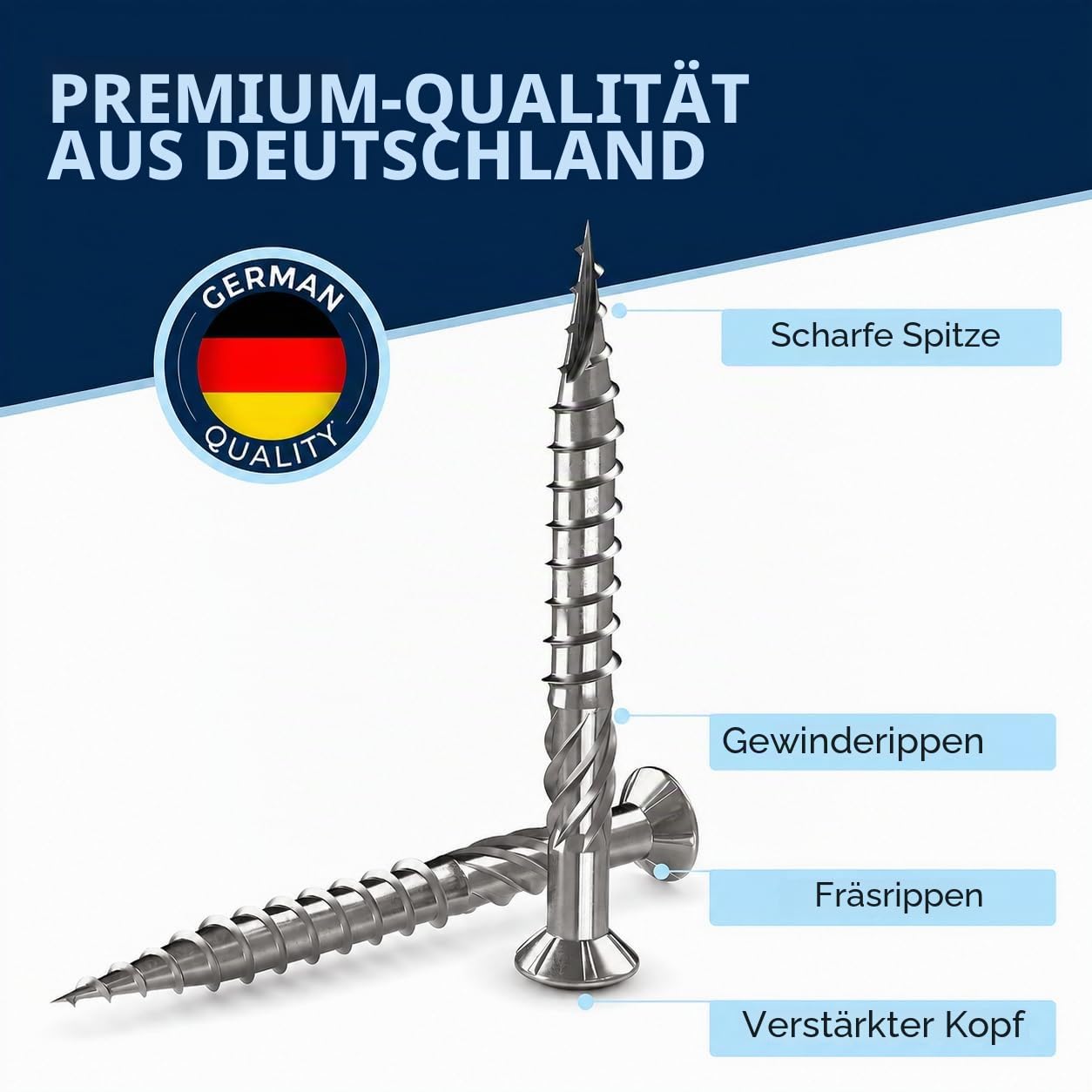 Terrassenschrauben Edelstahl V2A (A2) – TX25 – 5x50 mm – 200 Stück – Dielenschrauben Holz