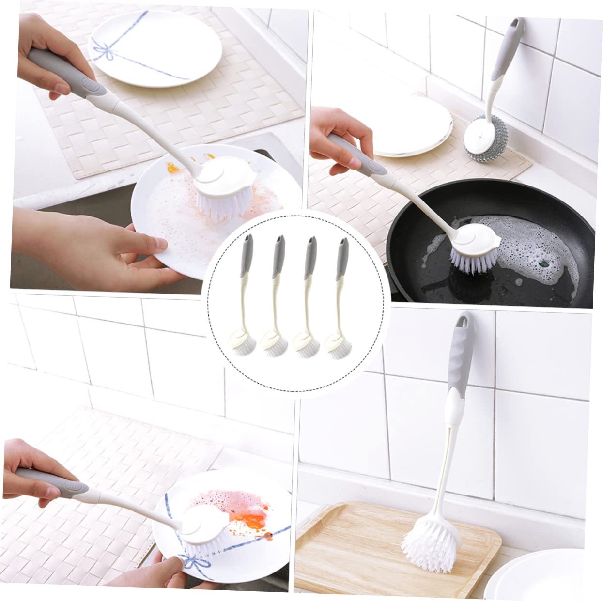 2 Series Cepillos De Limpieza para Ollas Mango Cepillos Duraderos para Fregar Platos Y Utensilios De Cocina para Limpieza Efectiva De Sartenes Y Superficies 4 Piezas*2