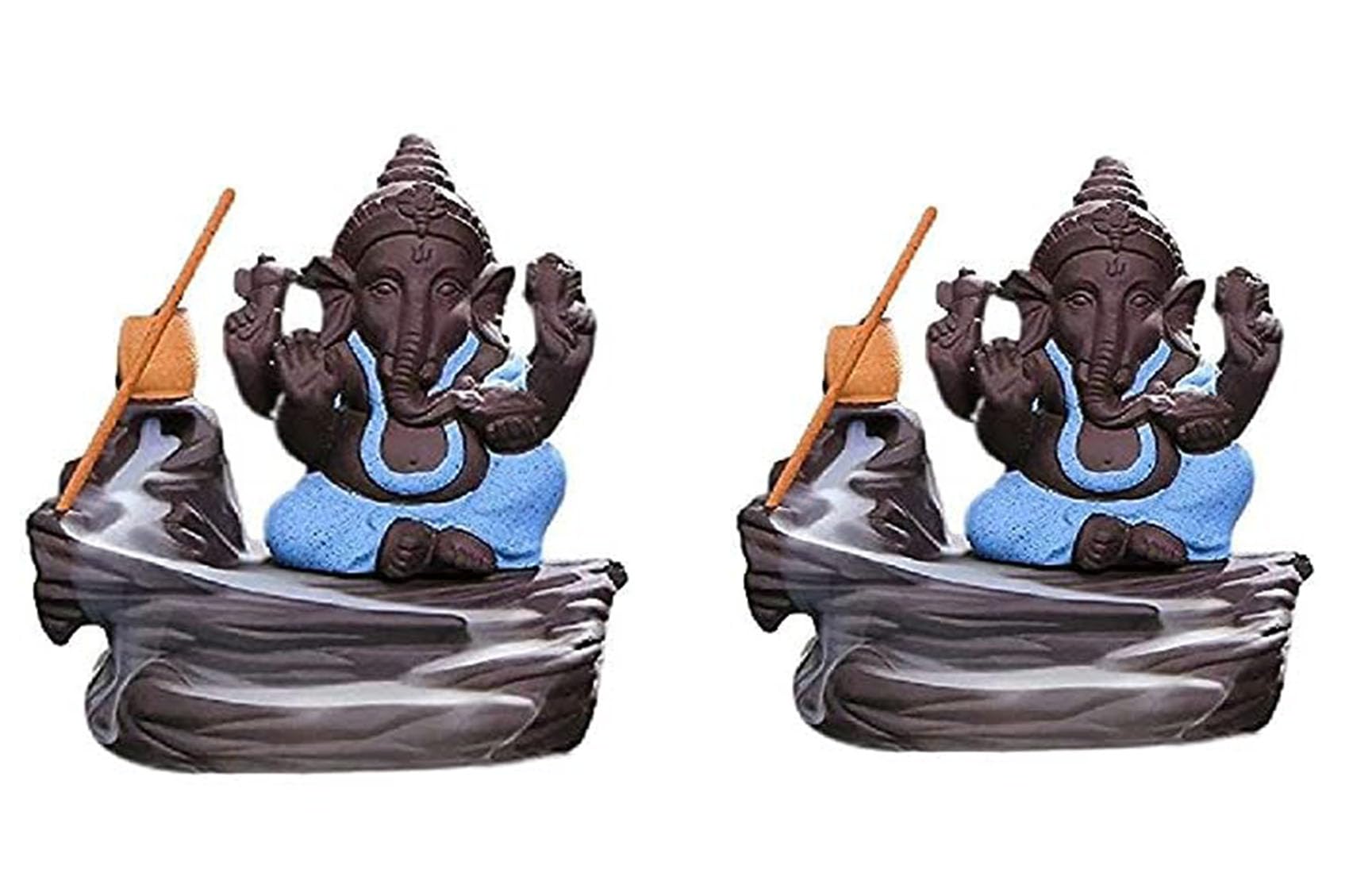 Pancikaa Meditating Smoke Ganesha Backflow Incense Burner with 10 Backflow Incense Cone for Home | Ganesh ji ki Murti - 10.5 cm Pack of 2