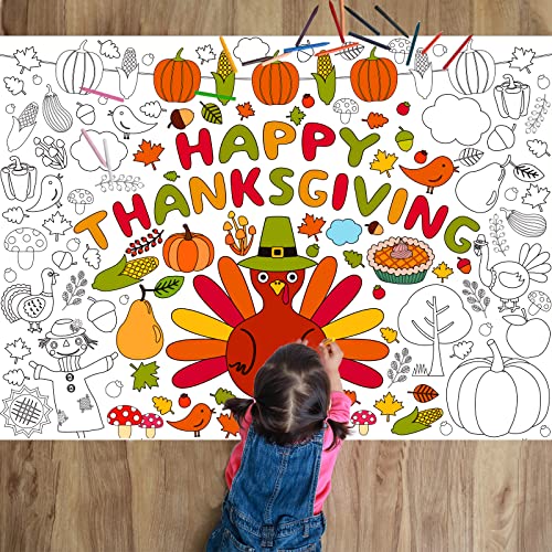 Image of Tevxj Thanksgiving Coloring Posters for Kids Turkey Pumpkin Giant Coloring Poster Fall Autumn Large Coloring Tablecloth Huge Coloring Books for Kids Classroom Party Supplies Favor 31.4 x 43.3 Inch