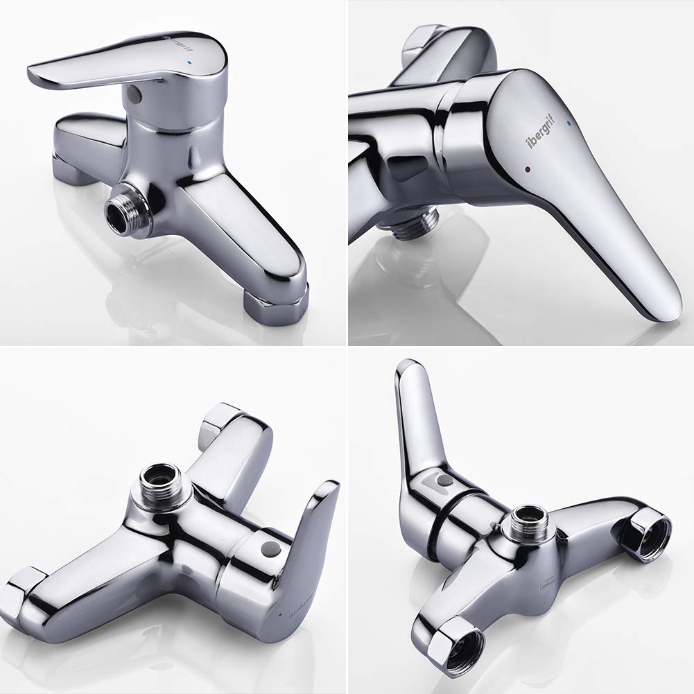 Ibergrif Roma - Grifo de Ducha, Mezclador de Duchas Monomando para Instalación en Pared, Cromo