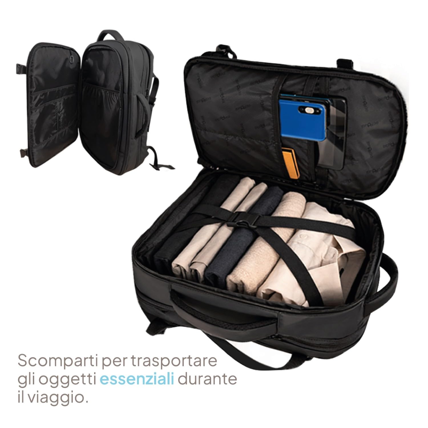 OcioDual Zaino da Viaggio Cabina Grande 55x40x20 cm, Bagaglio a Mano Espandibile fino a 55x40x25 cm, Zaino Valigia da Cabina per Uomo e Donna, Porta PC Laptop 17 Pollici