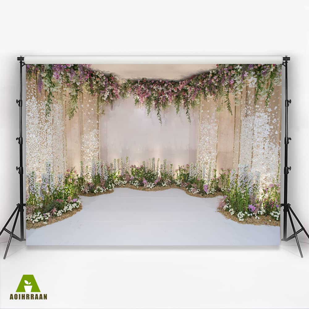 WaW sfondo fotografico beige legno e fiori 2,7 x 1,8 m tessuto fondale fotografia matrimonio, compleanni, San Valentino