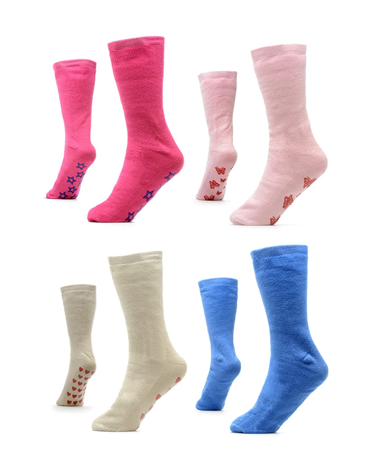 Undercover Women's Mixed 4 Pairs Thermal Non Slip Grip Slipper Lounge Socks