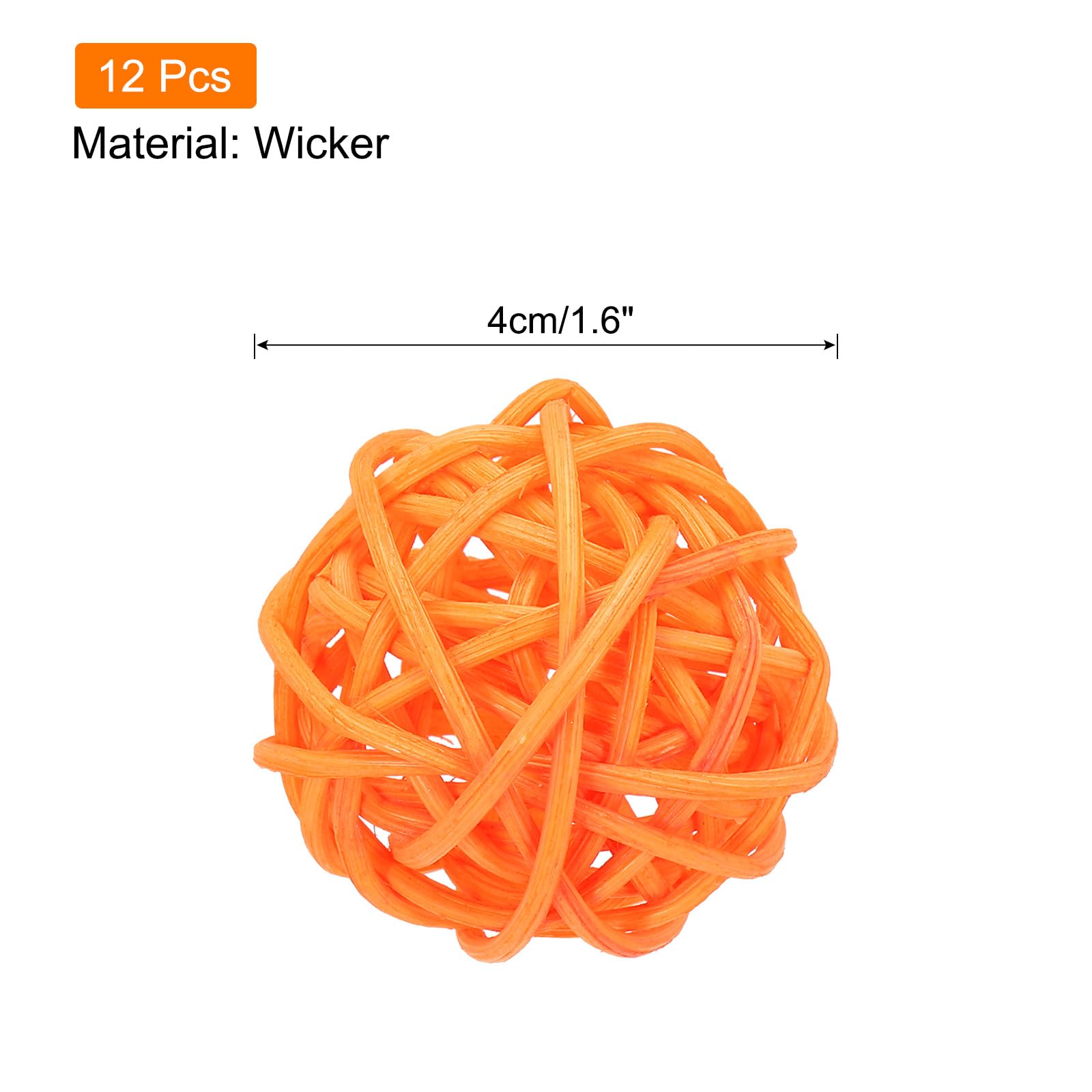 uxcell 12 Pcs Wicker Rattan Balls 1.6 Inch Rattan Decorative Balls for Centerpiece Bowls Vase Fillers Home Decor Orange