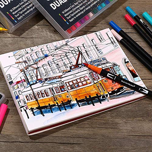 Dual Brush Pen Set 48 Farben Pinselstifte mit Zwei Spitzen Filzstifte Marker für Bullet Journal, Malbücher, Handlettering, Manga, Kalligraphie, Mandala, Skizzieren für Kinder und Erwachsene – Bild 7