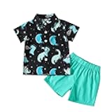 Toddler Baby Boys Hawaiian Outfits Summer Beach Button Down Shirts Casual Shorts Shirt Sets for Kids