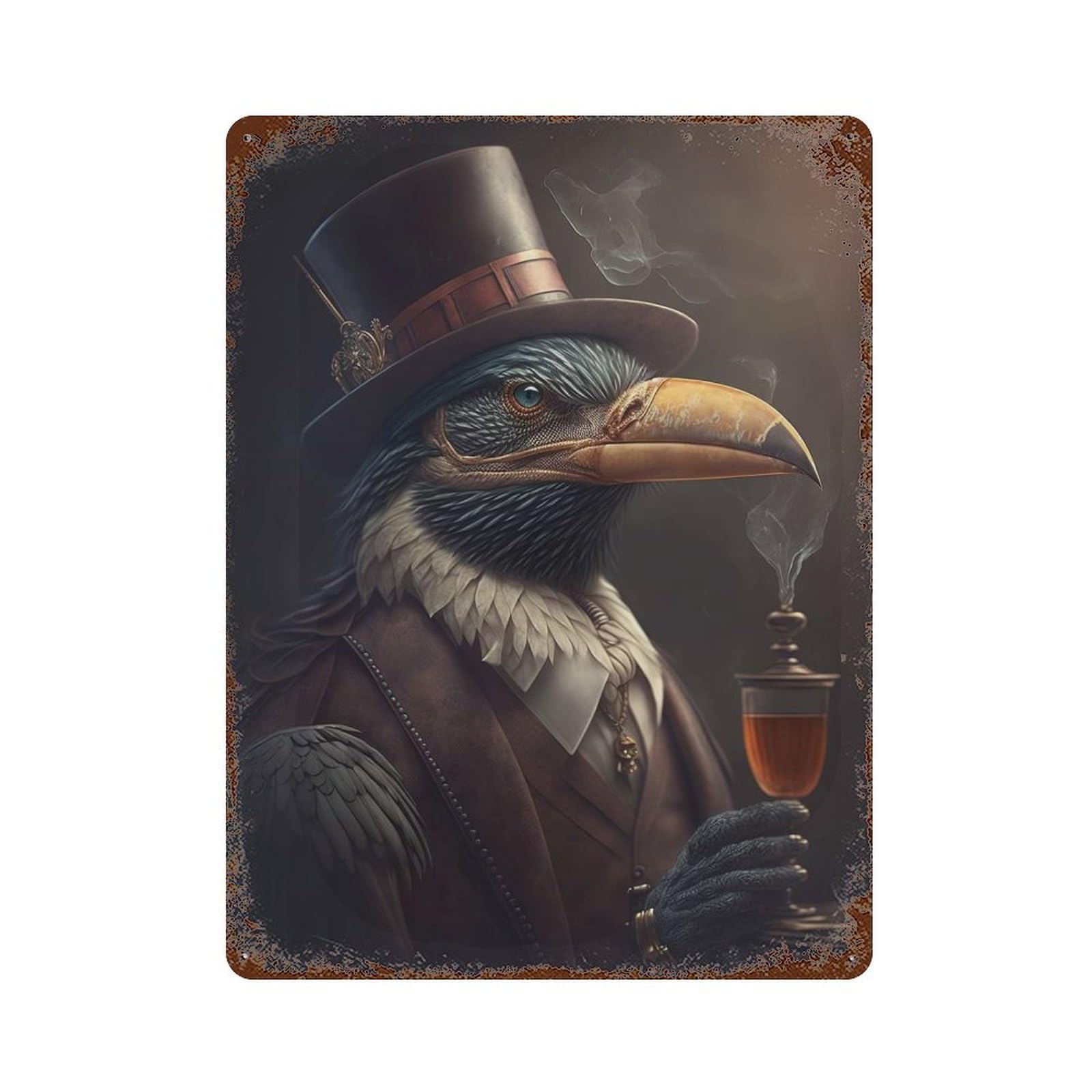Garage Style Fantastic Bird in A Bar Aged Metal Wall Plaque 15.7"x11.8", Decorative Metal Wall Art for Bar And Workshop