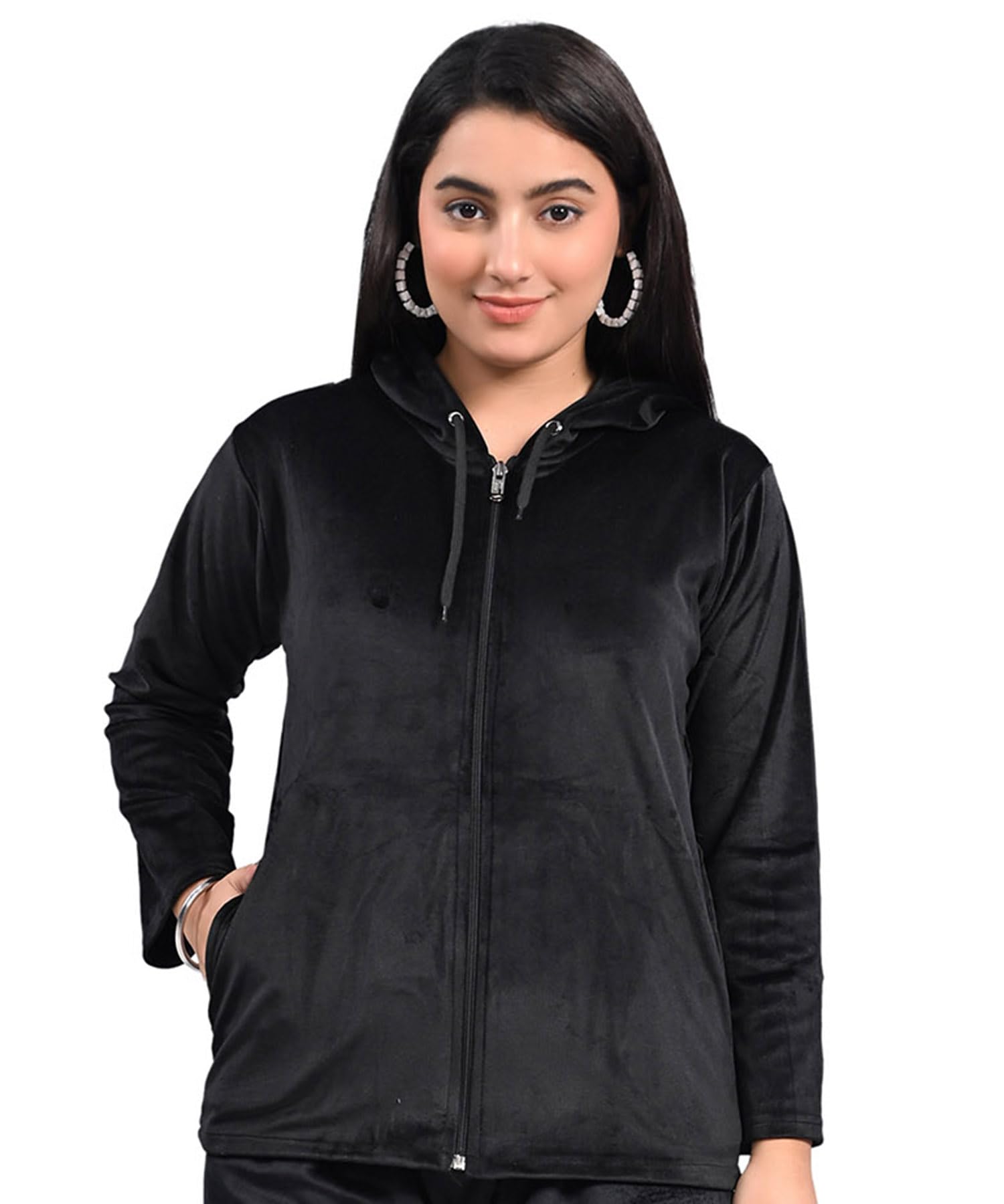 kolhua Woman Winter Velvet Solid Full Sleeve Hooded Sweatshirt-picture-43