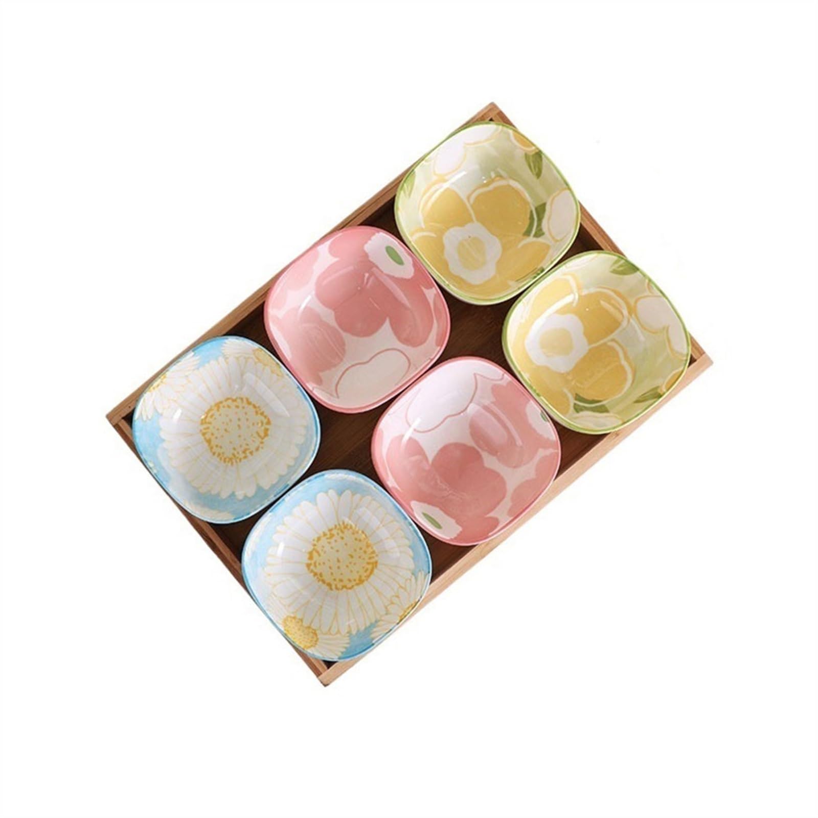 Set Piatto Aperitivo a Fiore SG Secret de Gourmet Ceramica e Manico Bamboo con Set Aperitivo 6 Pezzi SG Secret de Gourmet per Salse, Salatini, Antipasti, Formaggi