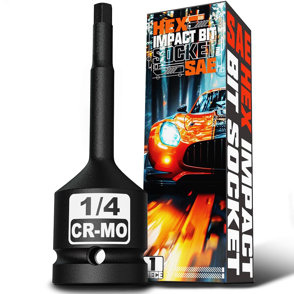 Aiourx 1/2" Drive H1/4-Inch Impact Hex Bit Socket, SAE Allen Bit Socket, Cr-Mo Steel, Removing Loosening Hexagon Bolts
