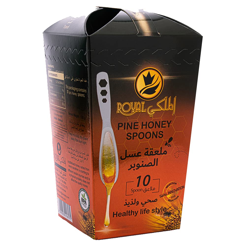 AL MALAKY Pine Honey Spoons, Free from any Preservatives, 100% Pure & Natural Honey - 10 Pieces (Pine)