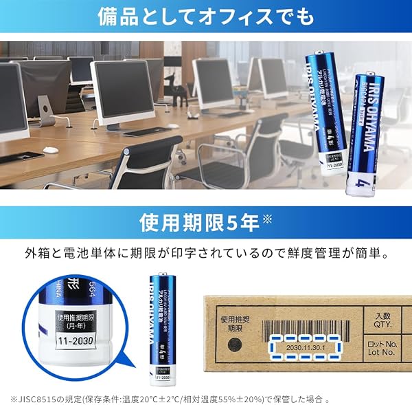アイリスオーヤマ 乾電池 単4電池 100本入り 使用推奨期限5年 BIGCAPA basic α アルカリ乾電池 単4形×100本セット LR03Bba/100SET - 5