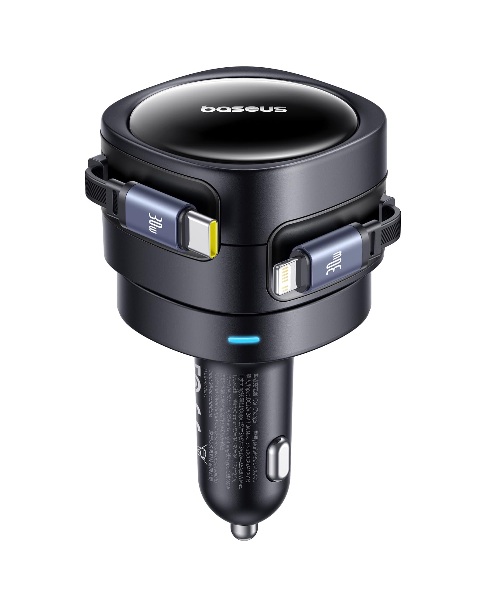 Baseus Enjoyment Max Cargador de coche C+L Cables 60W Cosmic Black