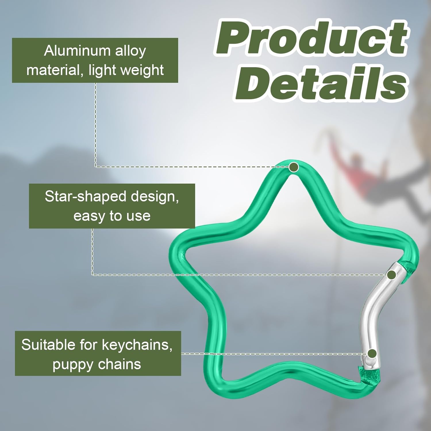 Xindojuz 10 PCS Aluminum Star Shape Carabiner Clip, Multicolor Spring Snap Hook Star Shaped Carabiner Keyring Holder Carabiners Keychain Outdoor Accessories for Camping, Hiking, Traveling (1.8 Inch) - Image 3