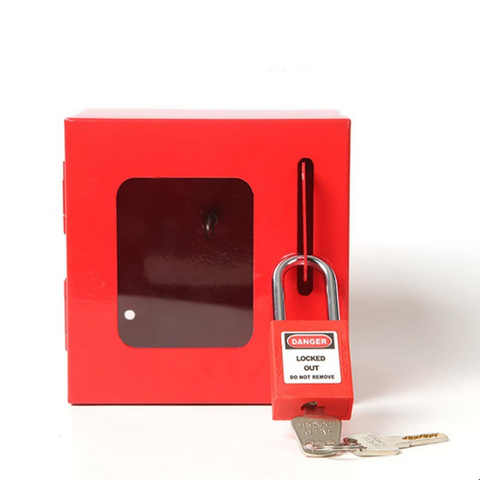 Caja de Bloqueo Duradera Caja Portátil para Candados Colectivas Montaje en Pared con Cierre Seguro Y Panel Visible Adecuada para Indus, Rojo