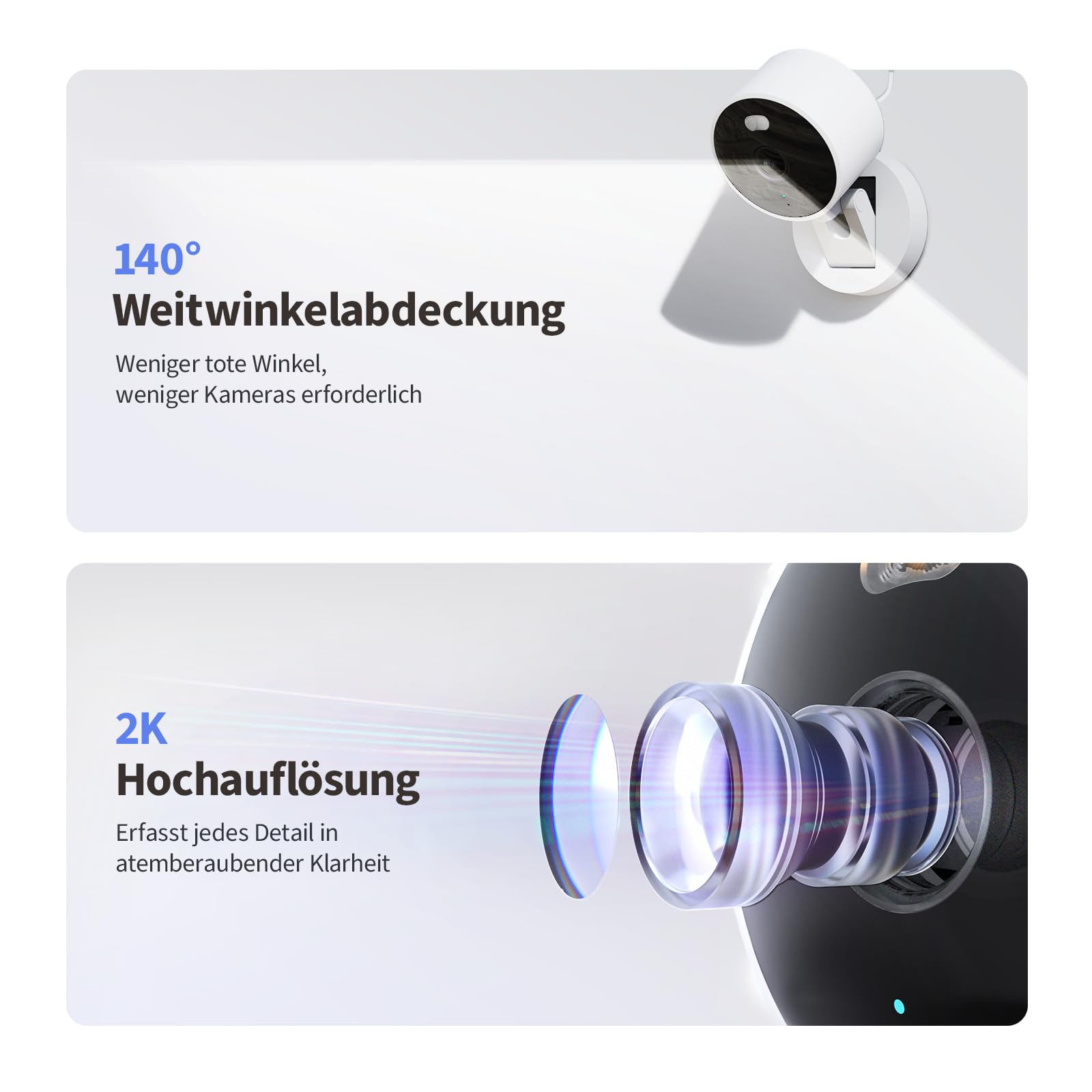 Aqara G100, 2K Sicherheitskamera für Innen & Außenbereich, HomeKit Secure Video, 2-Wege-Audio, Scheinwerfer Farb/IR Nachtsicht, KI-Erkennung,140°Sichtfeld, HomeKit, Alexa,Google,IFTTT, Schwarz