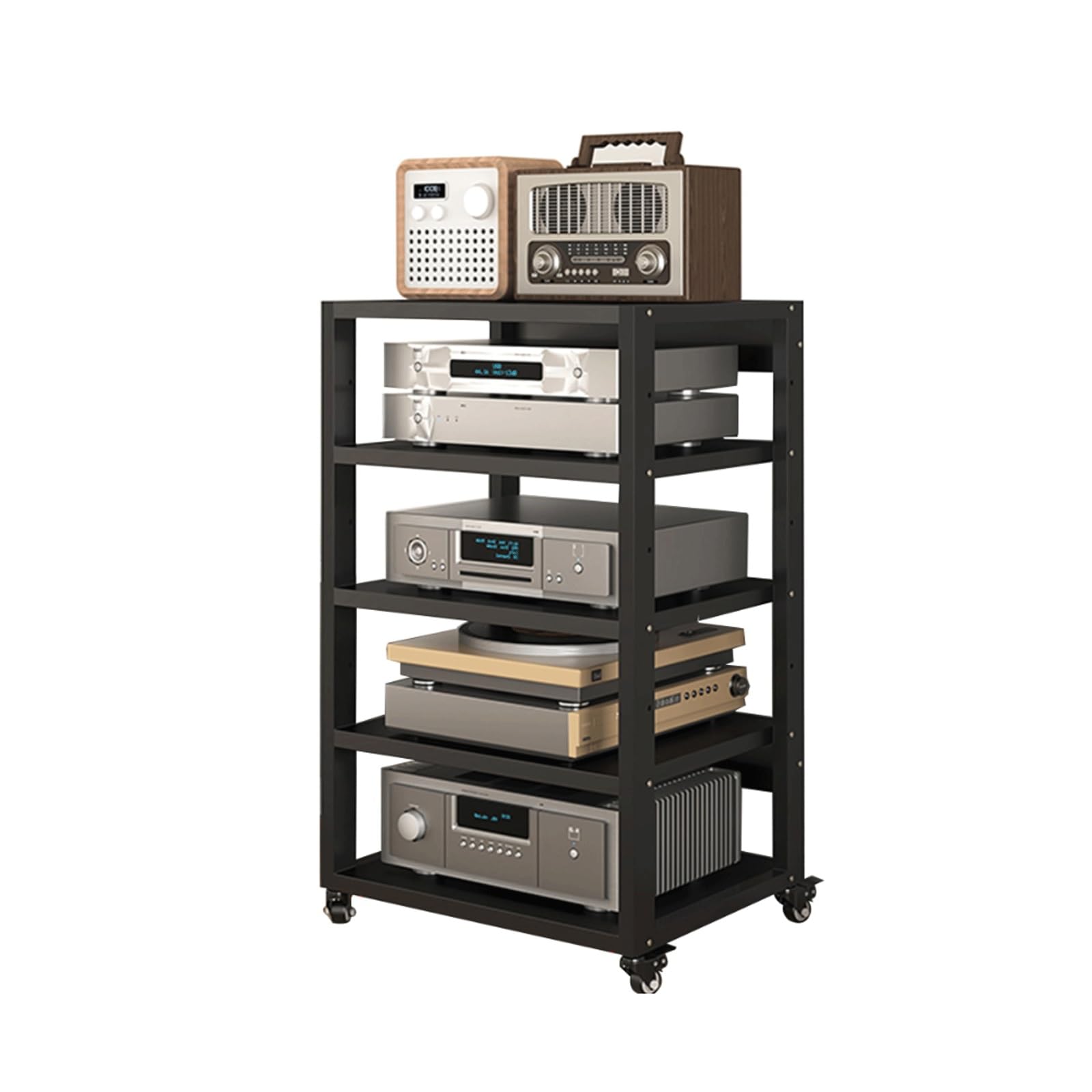 Support tour en métal robuste à 5 niveaux pour périphérique HiFi et meuble de rangement vidéo