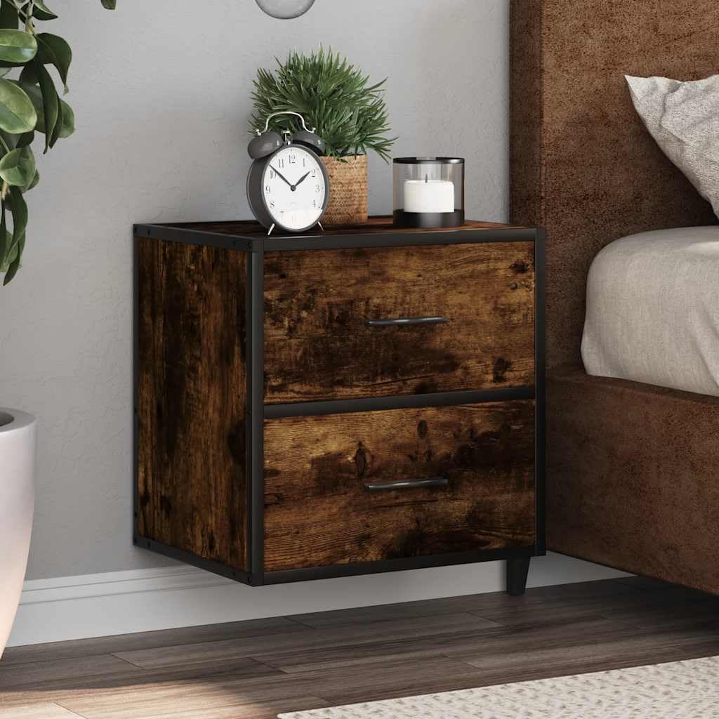 Wandmontierter Nachttisch aus Holzwerkstoff mit Metallgestell, Stauraum für Bücher und Accessoires, platzsparende Wandregal Lösung für Ordnung im Schlafzimmer