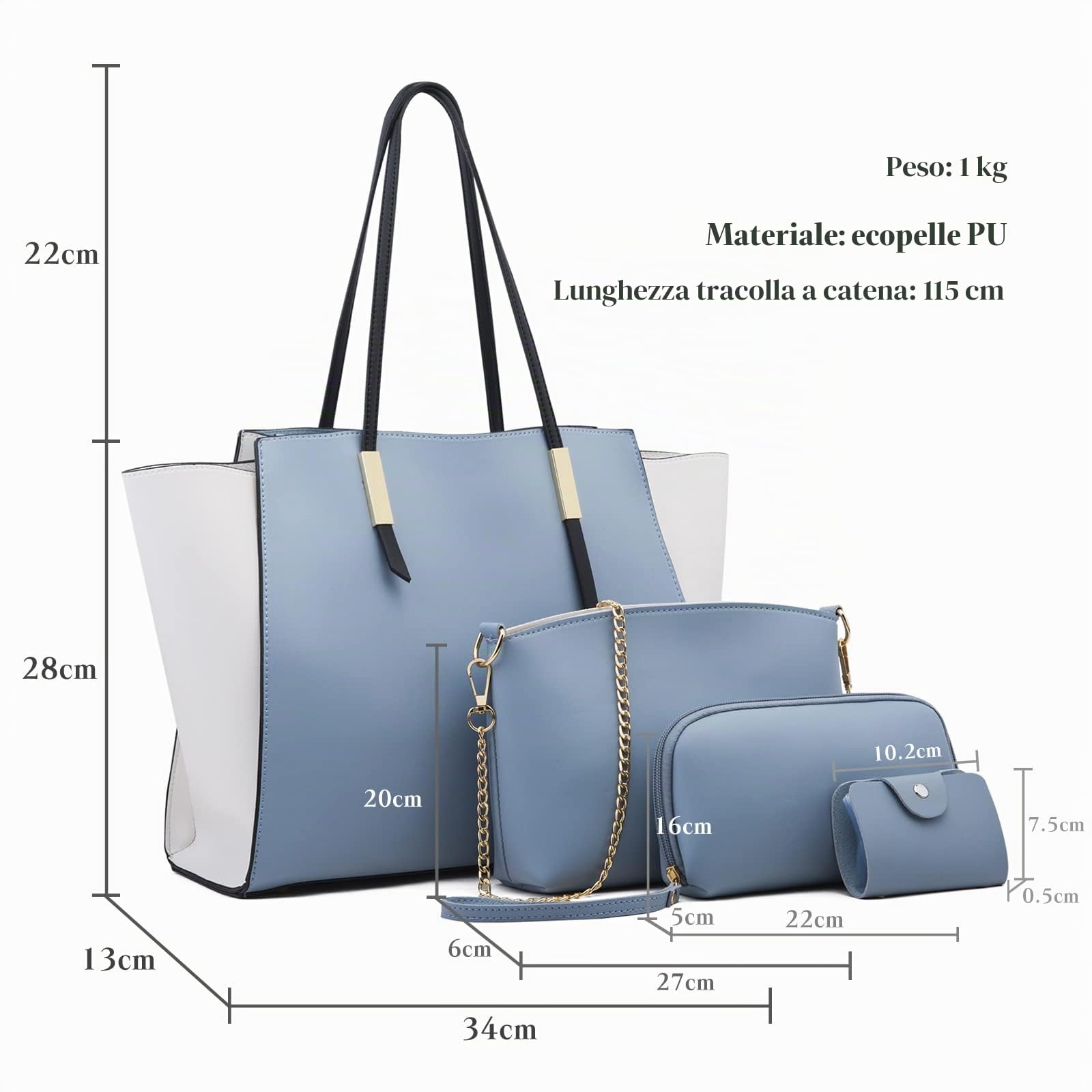 FANDARE Moda Borsa da Donna Borsa a Mano Borse Tote da donna Spalla 4 pezzi Set con Borsa a tracolla Pochette Portafoglio per Shopping Viaggio Partito Sacchetto Borsetta Blu