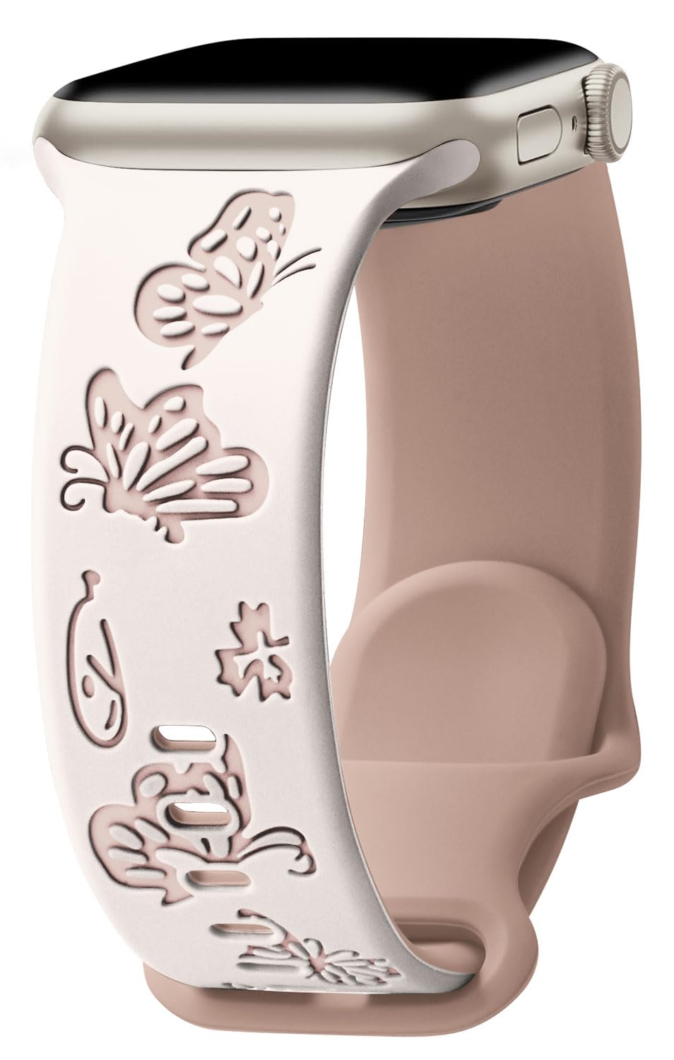 Fullmosa Butterflies Floral Engraved Straps for Apple Watch Strap 42mm(Series 10) 41mm 40mm 38mm,Soft Sport Silicone Bands Compatible with iWatch Series 9 8 7 6 5 4 3 2 1 SE SE2,Starlight Milktea (B0DF2PDBQX) Amazon Price History, Amazon Price Tracker