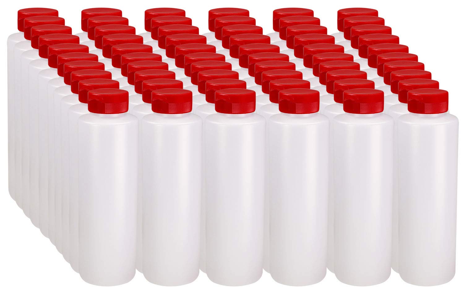 Pinnacle Mercantile Condiment Squeeze Bottles with Flip Top Hinged Red Cap 16 oz Set of 60 (Perfect for Condiments, Sauces, Dressings, BBQ, Ketchup)