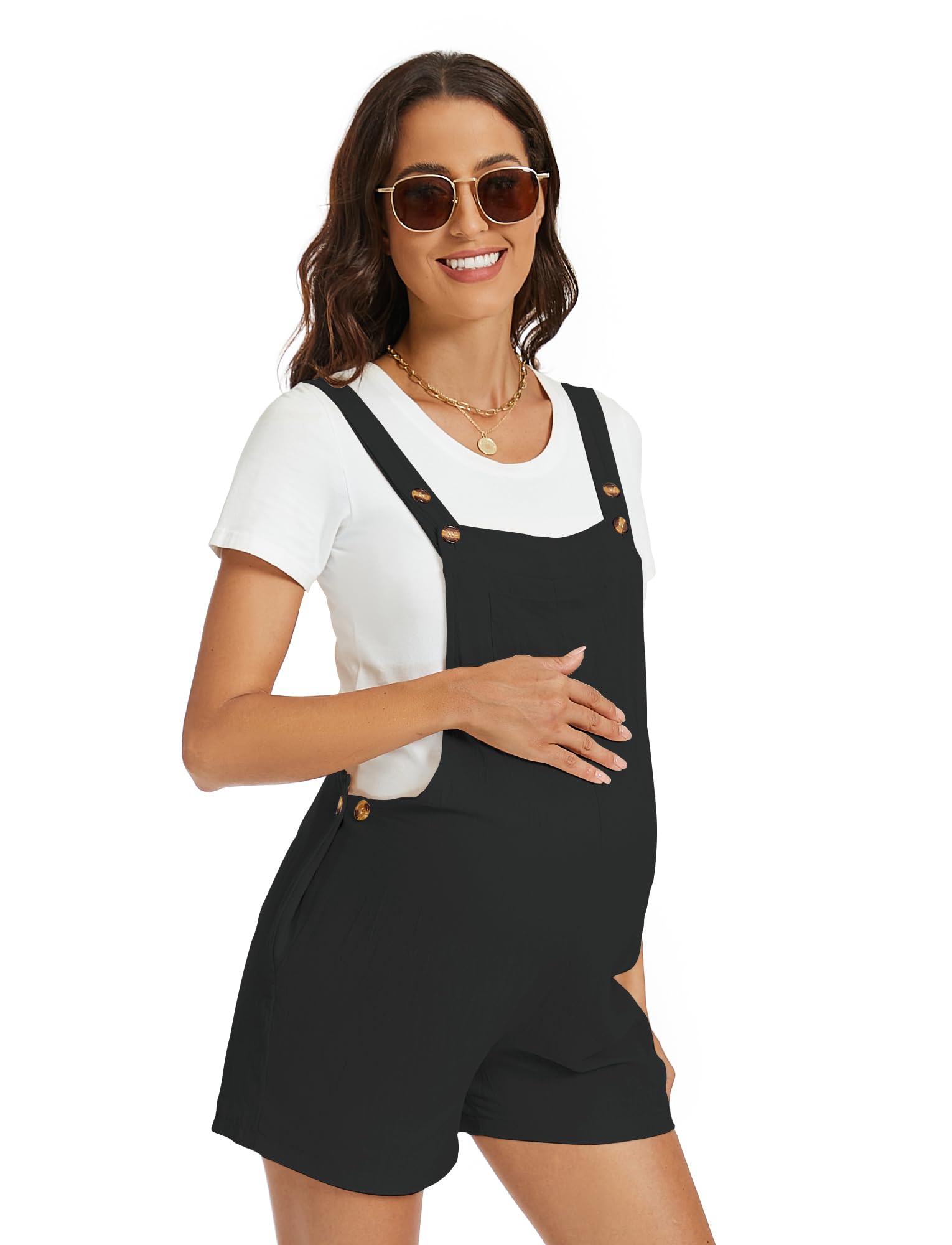 FEOYA Salopette en Coton pour Femme Enceinte Combinaison Ample Grossesse Jumpsuit Chic Décontractée