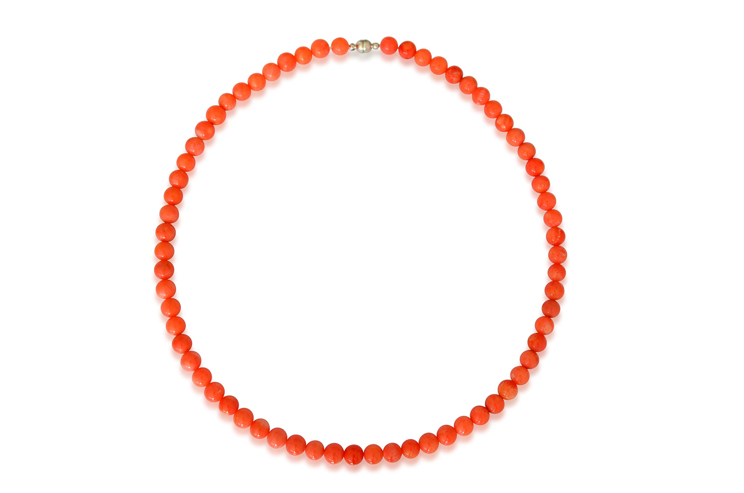 Collana in corallo naturale, rosso-arancio, rotonda, 6 mm, argento 925, 43 cm lang, Argento sterling, Corallo