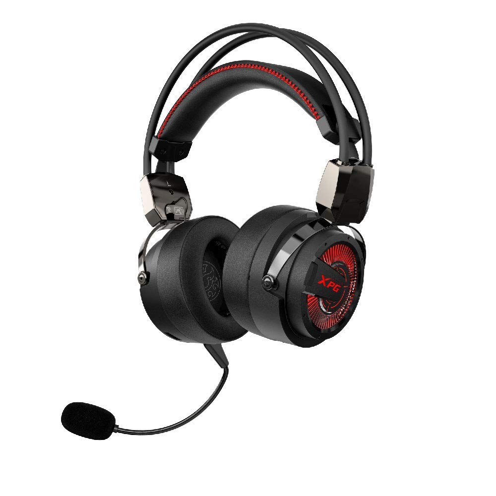 XPG ADATA PRECOG Gaming Headset with Microphone, Dual Dynamic Electrostatic Drivers, Hi-​Res Audio Certified, FPS Mode, Virtual 7.1 Surround Sound, Music Modes, Red LED, for Switch PC PS4 Xbox, Black