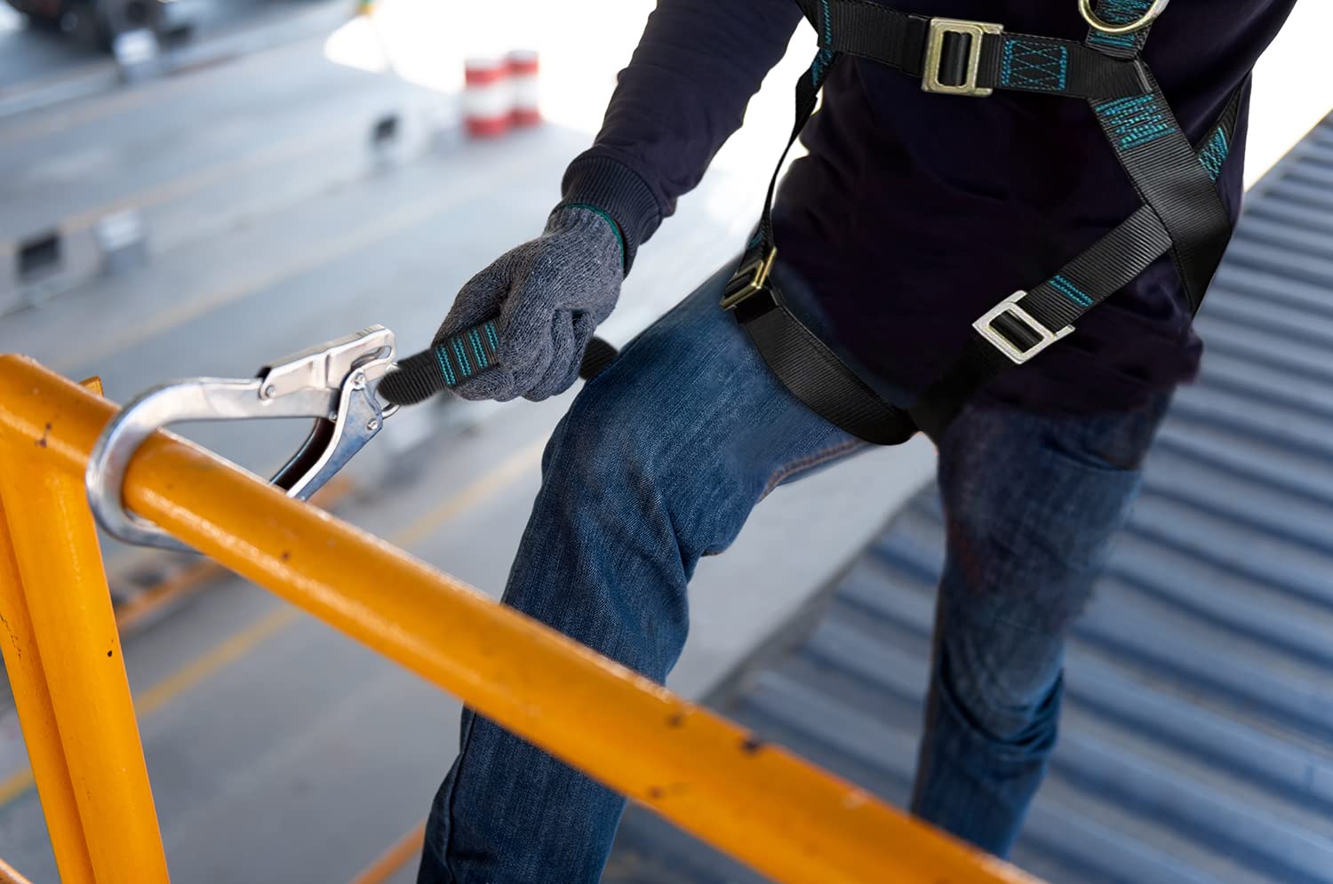 ACE Safety, set di protezione anti-caduta con imbracatura per tutto il corpo EN361, smorzatore con cordino a Y di 1,5 m EN354, EN8513, peso massimo autorizzato 100 kg, omologato CE