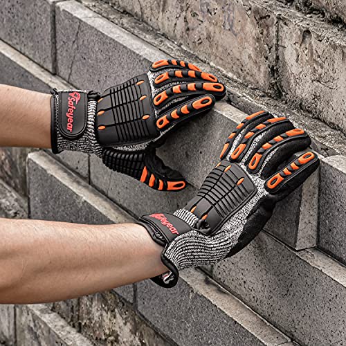 Foto von SAFEYEAR kettensäge schnittschutzhandschuhe größe 10 forst klasse 5 Anti Impact Rutschfest Rutschfester, flexibler Griff, verwendet in Baustellen, Maschinen, Autowerkstätten Winter, Orange