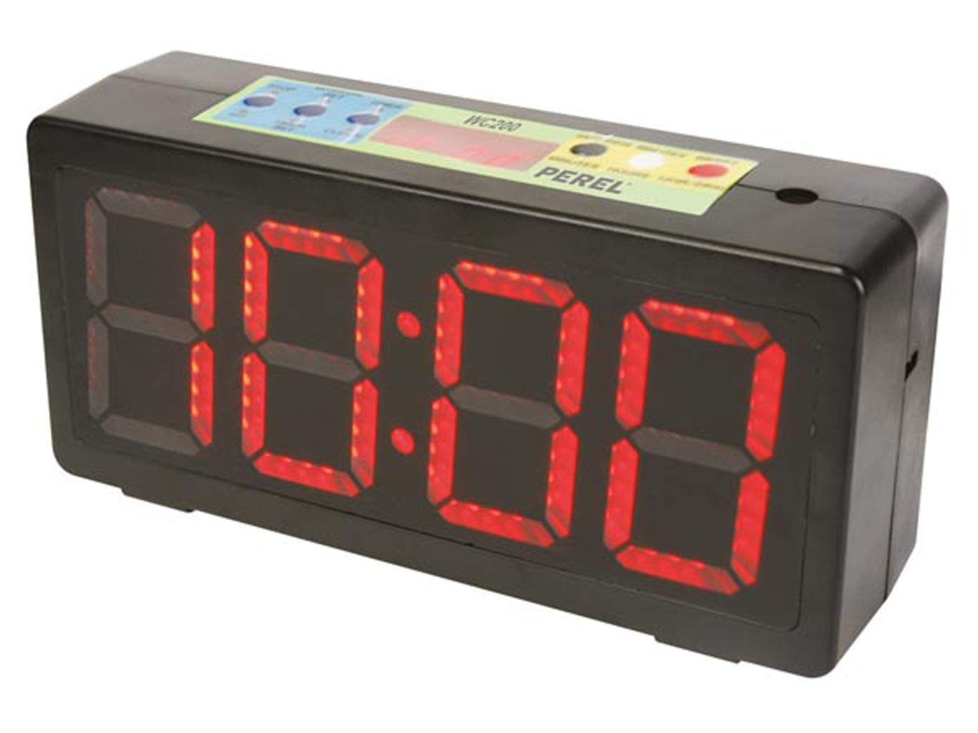 Perel Reloj de Pared, Pantalla LED Digital con cronómetro, Temporizador de Cuenta atrás y Temporizador de intervalos, 327 x 93 x 156 mm, Negro