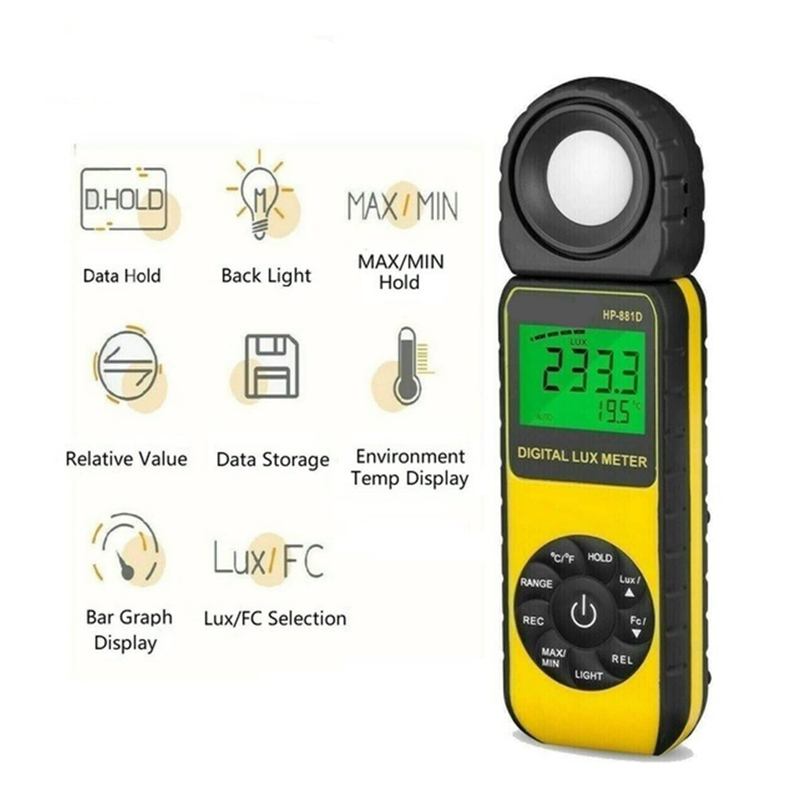 Misuratore Di Campo Luxmetro Digitale Professionale - Misuratore Di Luce 0.01-400.000 Lux, Con Sensore Girevole 270° Luxmetro Per Illuminazione