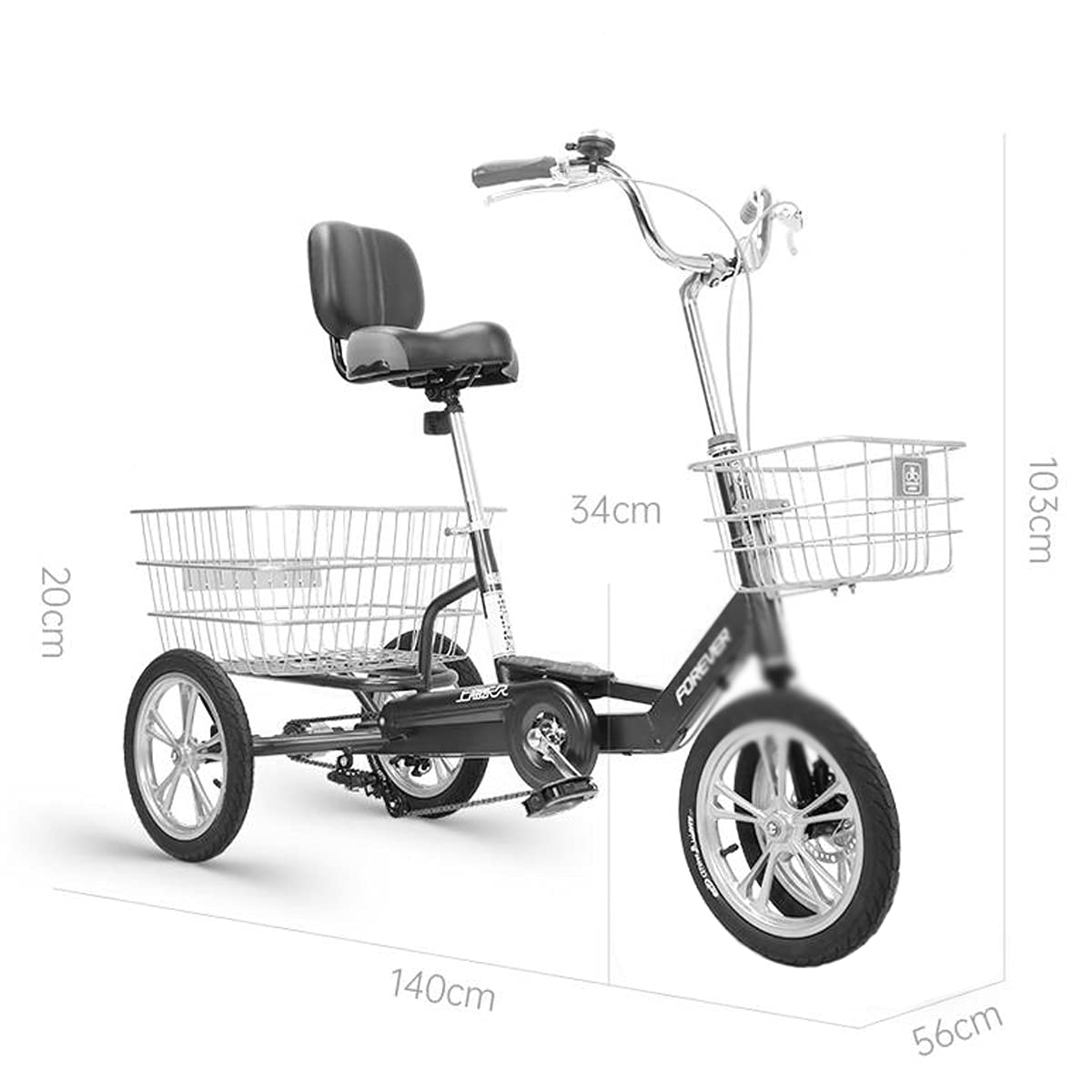 Rower trójkołowy do użytku na zewnątrz, 12 cali, rower trójkołowy dla dorosłych, rower trójkołowy z aluminiową ramą na czas wolny, zakupy, trening, męskie i damskie podwójne hamulce tarczowe z