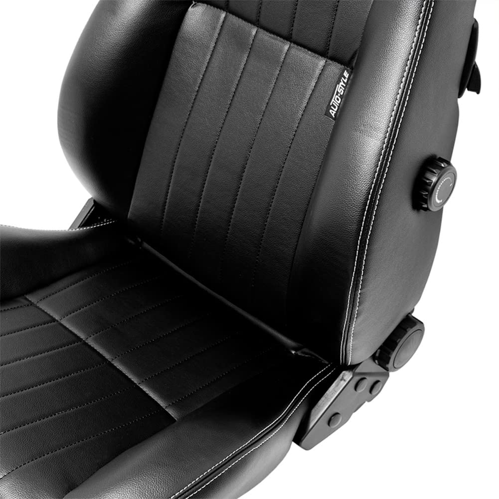 Siège sport 'Retro' - Cuir simili Noir + Coutures argent - Dossier régable - incl. glissière