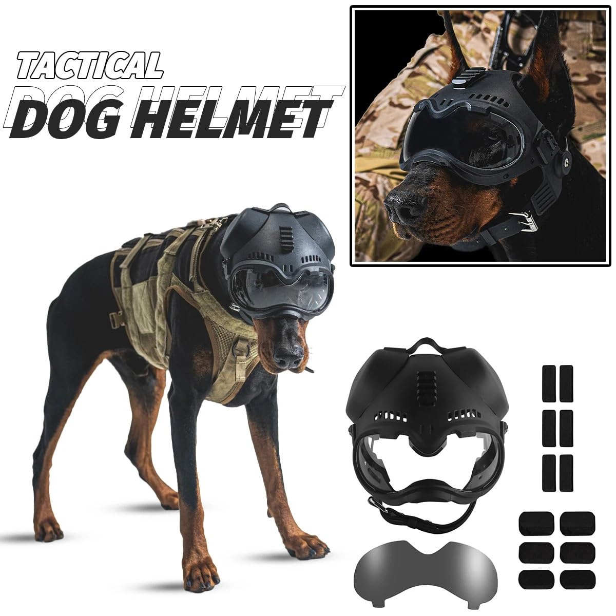 Jungle Leopard K9 Jagdhund Taktischer Helm Outdoor Schutzbrille for Belgische Holländische Terrier Deutscher Schäferhund Durchschnittliche Größe