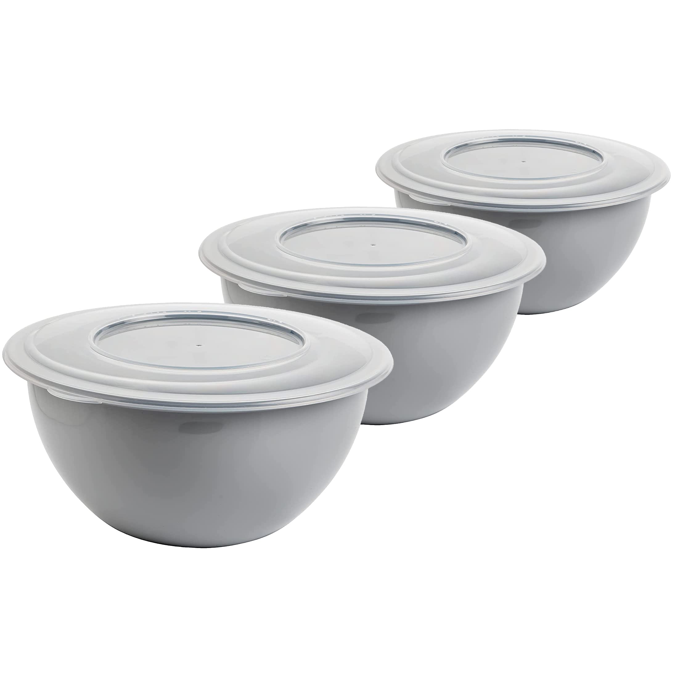 2friends Set Di 3 Ciotole Leya Con Coperchio 5L - In Plastica Senza BPA, Grigio Chiaro 28cm, Fatte In EU, Per Alimenti E Freezer