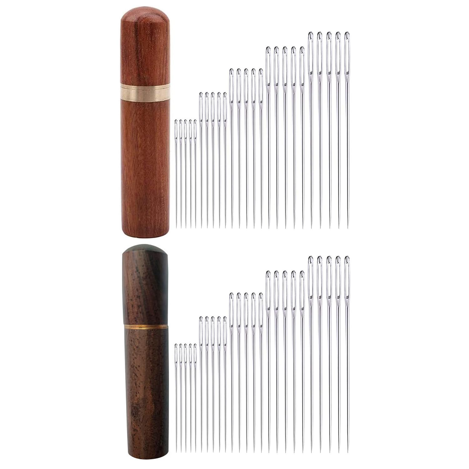 Rnfksu Sandalwood Color 50 Silver Needles, 2 Wooden Tubes, Multifunctional Sandalwood Storage Syringes, Portable Wear-Free Embroidery Needles, Handmade Sewing Supplies.