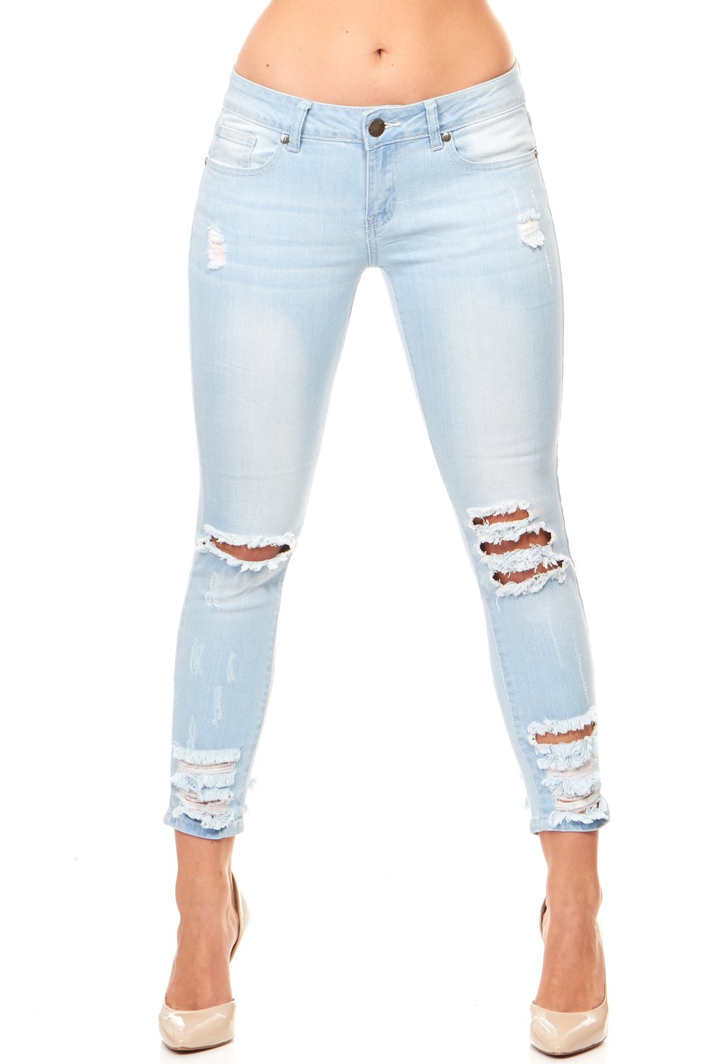 V.I.P. JEANS Women's Fray Hem Skinny Distressed Ripped Juniors Plus - Blue - 3