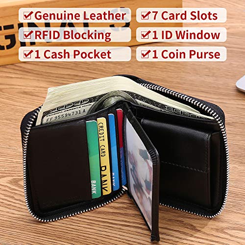 FALAN MULE Wallets For Men Genuine Leather Short RFID Blocking Zip-around Bifold Wallet（Black）4
