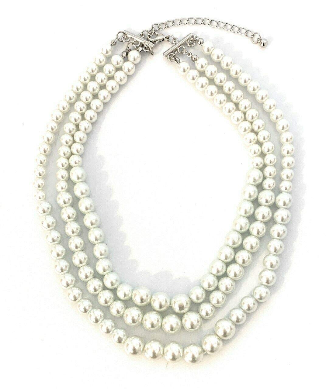 CapriliteWomens Faux Pearl 3 Layer Multi Strand Gatsby Necklace Statement Bib Bead