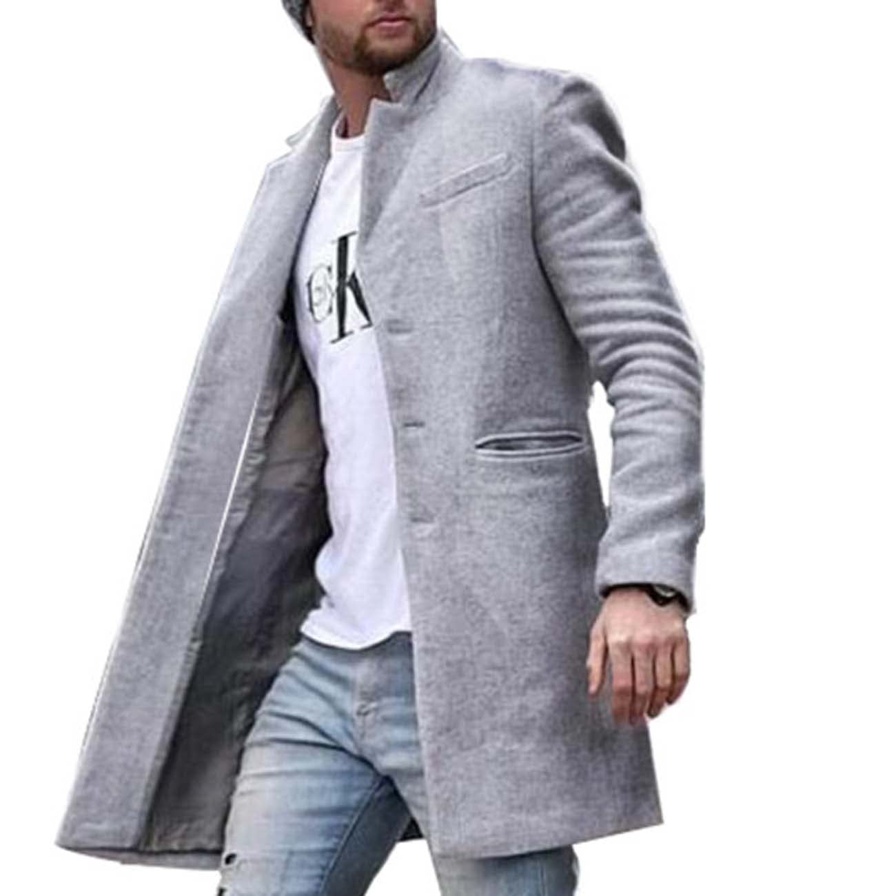 Chaqueta Cortavientos De OtoñO E Invierno Para Hombre Abrigo De Longitud Media Con Solapa Informal Lana