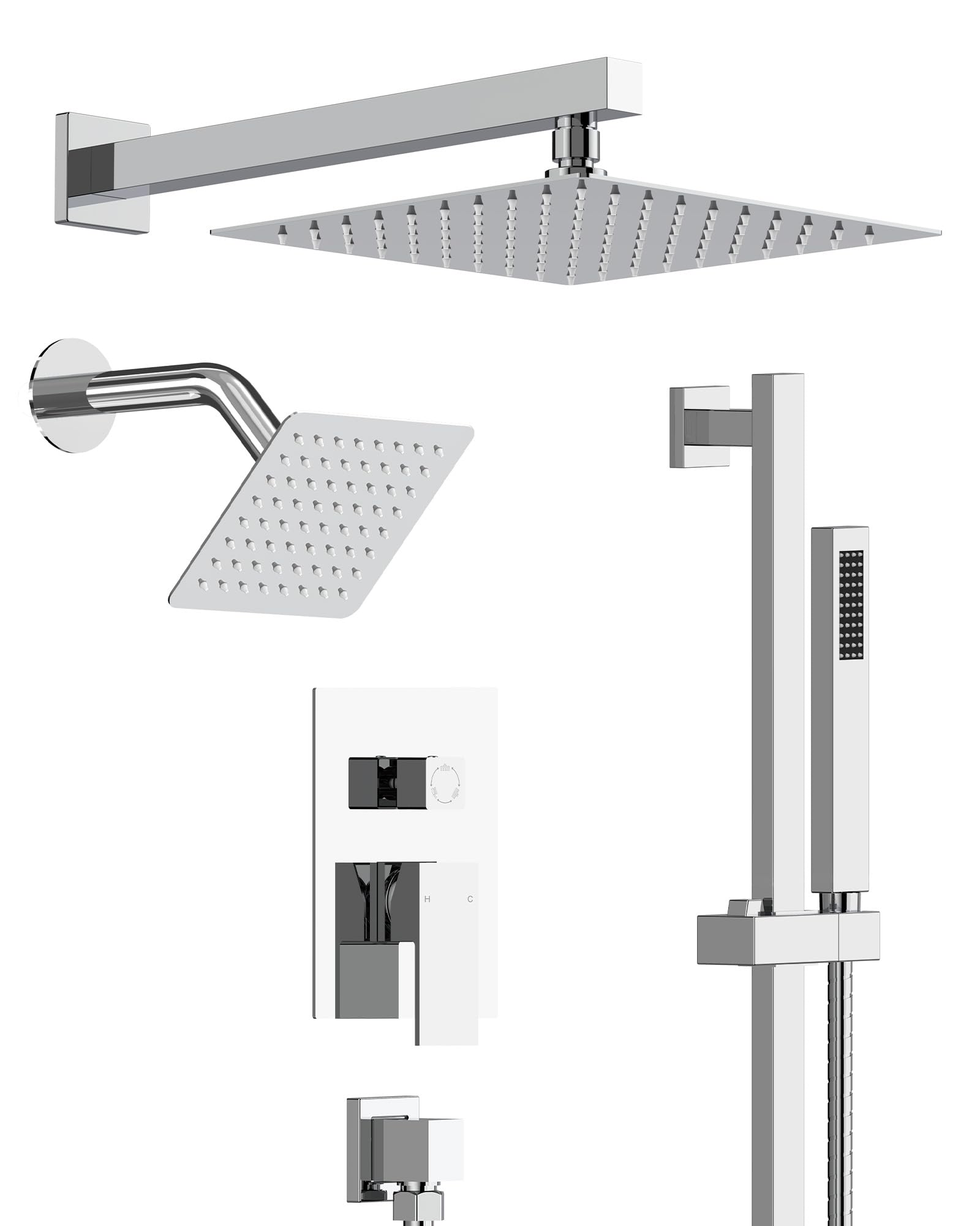 Bathroom Shower Faucet Set Wall-Mounted Shower System with Handheld Sprayer 10 Inch & 6 Inch High-Pressure Valve Kit Included Adjustable Shower Head and Handle Set Modern Bath Accessories
