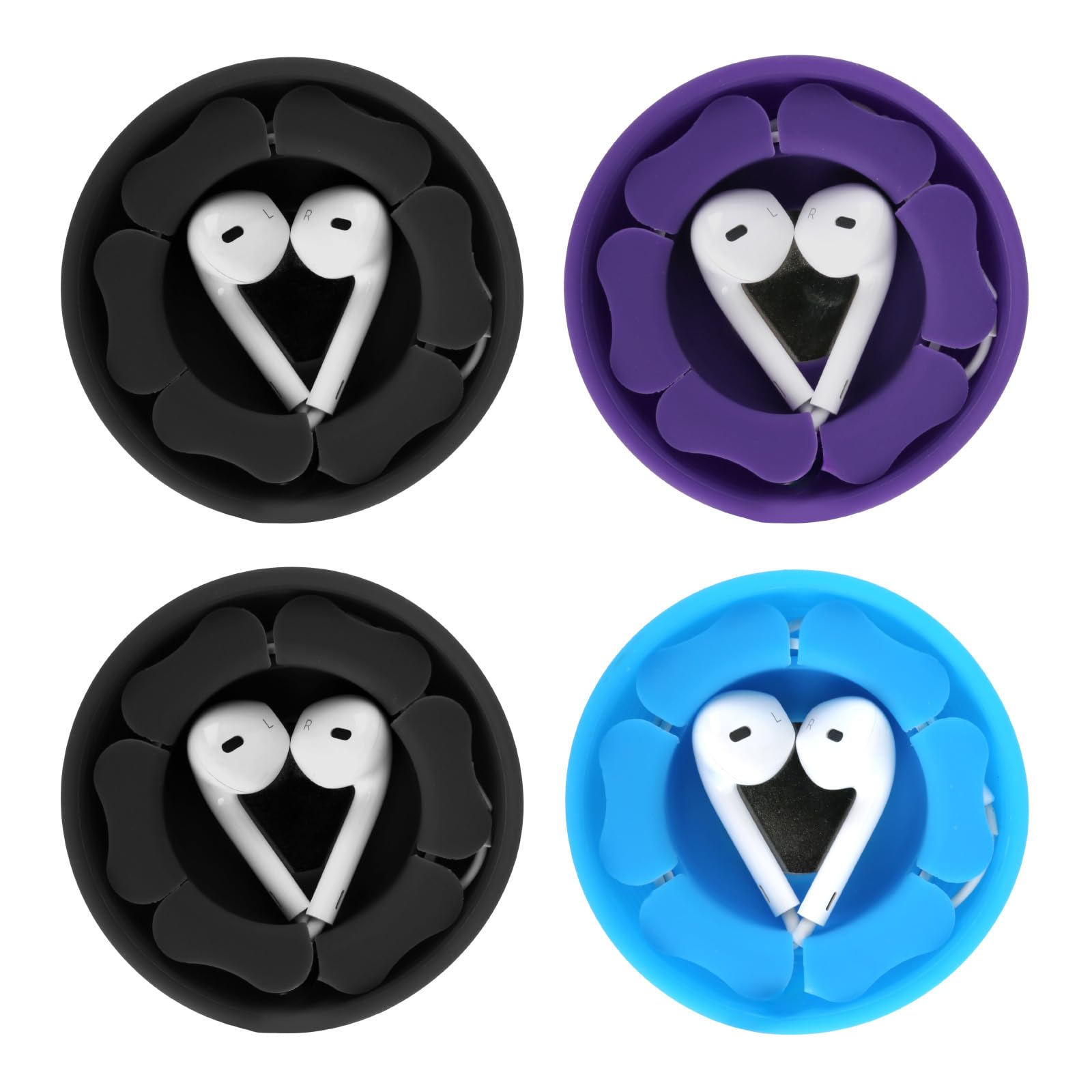 Earbud Case Holder Pack [4 Pack], Earphone Case Wrap Earbuds Nest Tangle-Free Silicone Magnetic Organzier